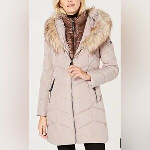 Calvin Klein Women's Hooded Puffer Coat - Beige